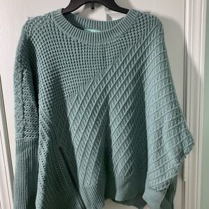 She + Sky Light Teal Textured Crewneck Sweater